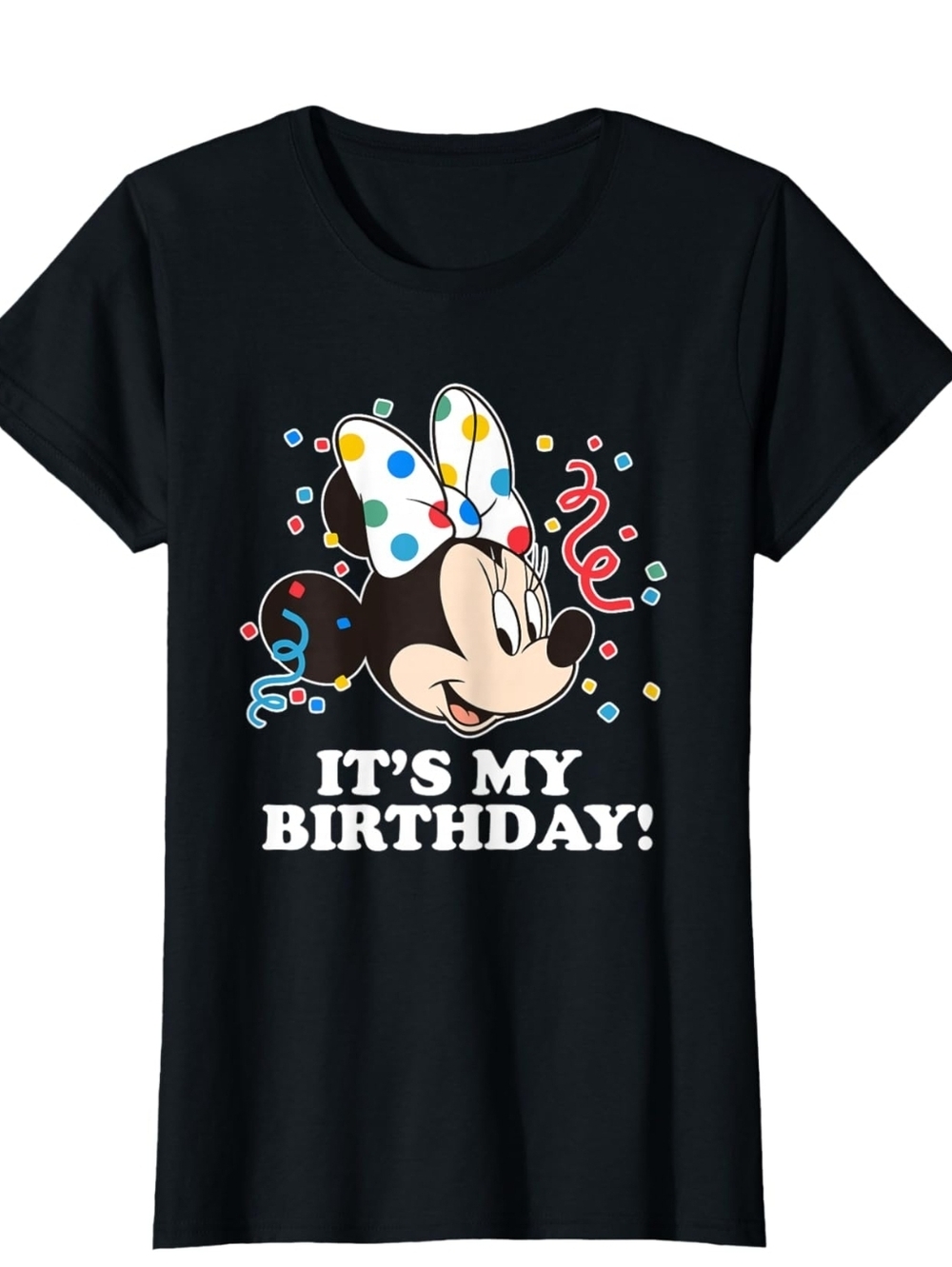 Disney Black Tee with Minnie Mouse and Colorful Polka-Dot Bow